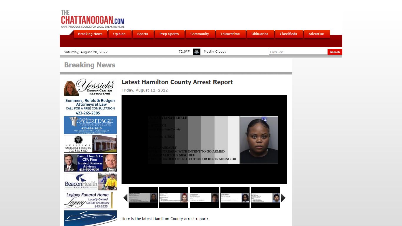 Latest Hamilton County Arrest Report - Chattanoogan.com
